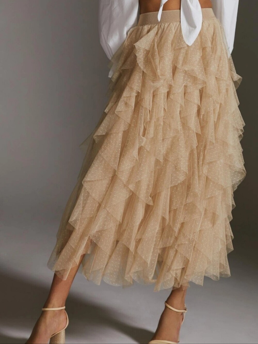 Anthropologie Champagne Beige Layered Tulle Maxi Skirt